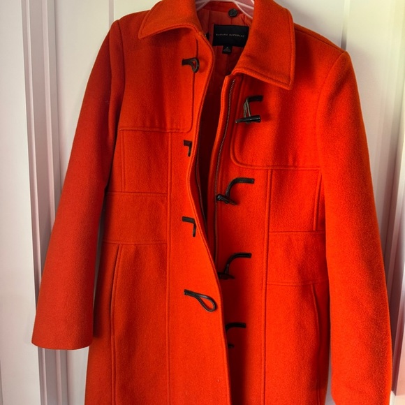 Banana Republic Women's Orange Wool Toggle Zip Coat Size Med Winter Cozy Jacket - Picture 9 of 11